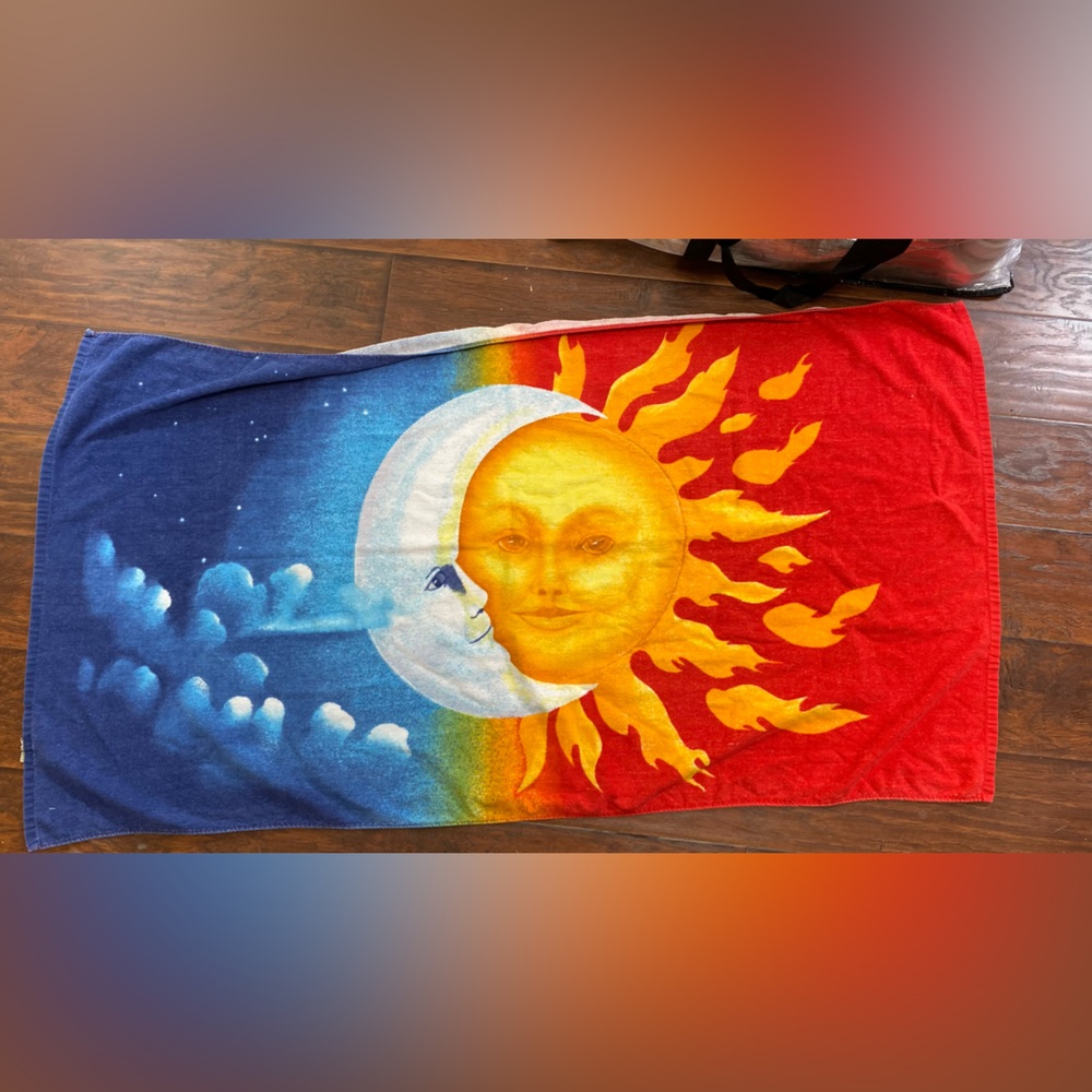 Vintage Copa Sun Moon Celestial Face Cotton Towel Beach Y2K 2000 Psychedelic A15
